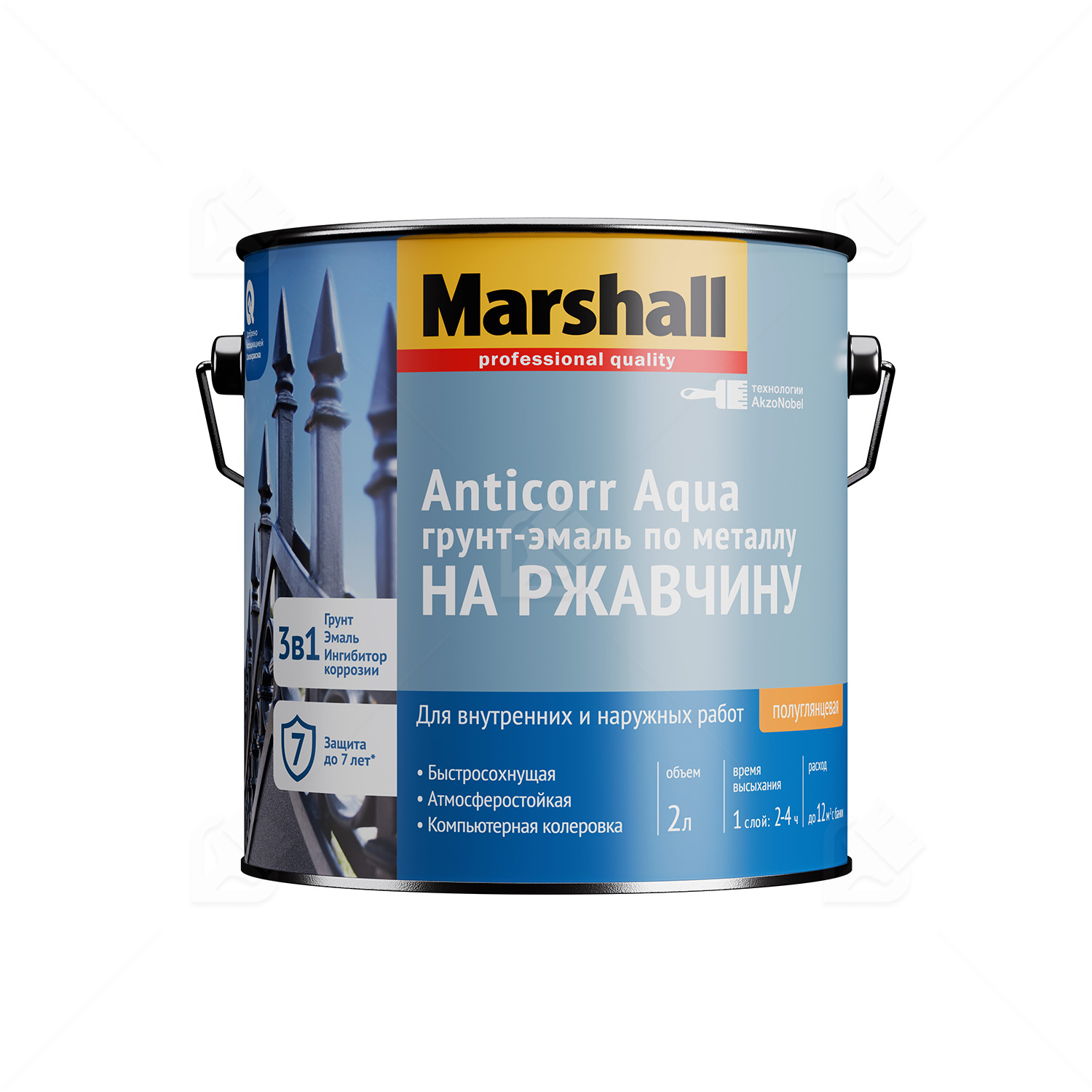 Грунт-эмаль на ржавчину на водной основе Marshall Anticorr Aqua полуглянцевая база BW 2 л.