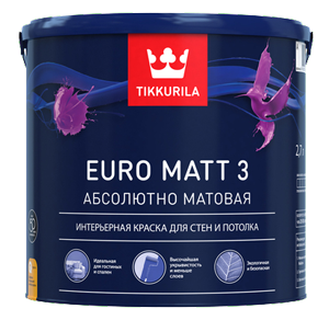 Краска для стен и потолков Tikkurila Euro Matt 3 глубокоматовая база А 2,7 л