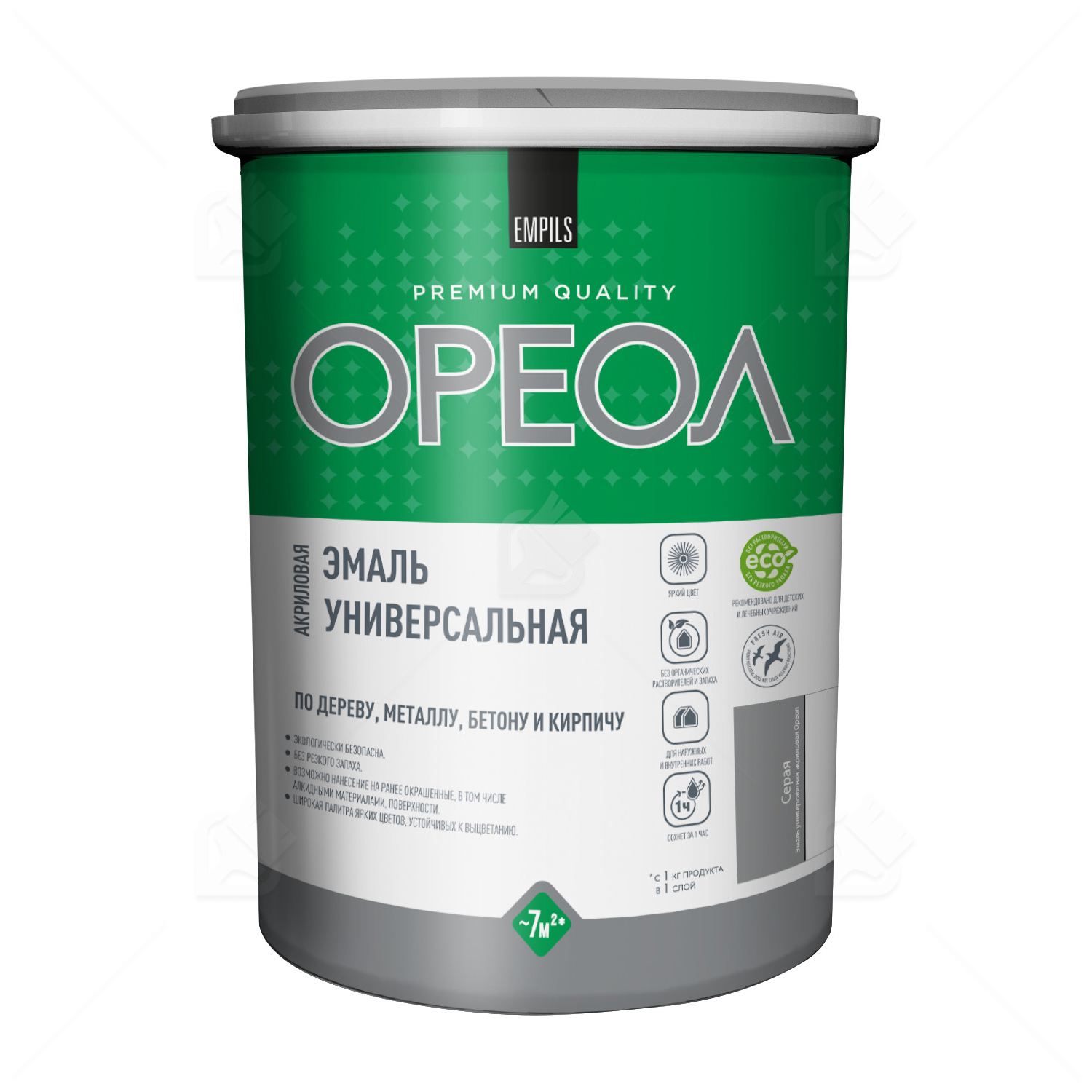 Эмаль универсальная акриловая Ореол матовая серая 1,1 кг