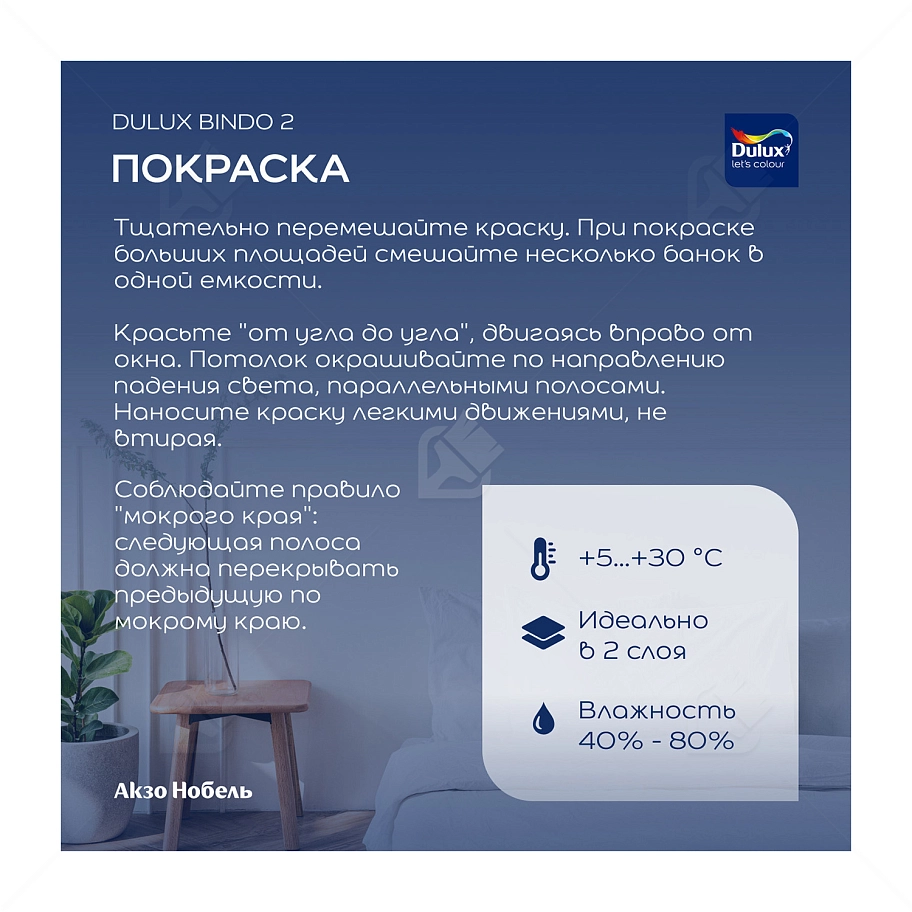 Краска для потолков латексная Dulux Professional Bindo 2 глубокоматовая белоснежная 4,5 л.