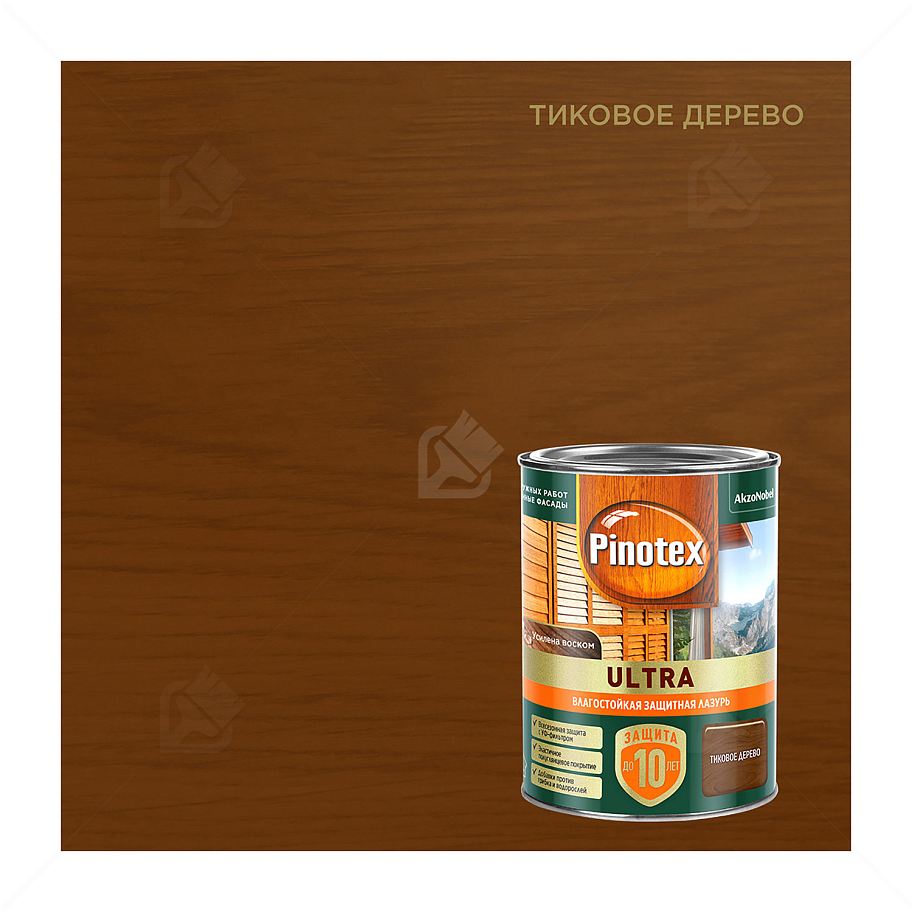 Пропитка декоративная для защиты древесины Pinotex Ultra AWB полуглянцевая тик 9 л