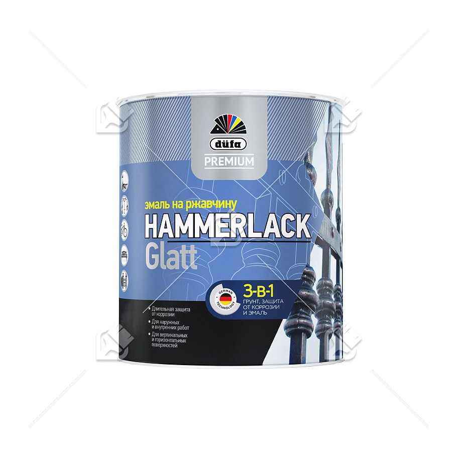 Эмаль на ржавчину Dufa Premium Hammerlack 3-в-1 гладкая RAL 9005 черная 2,5 л.