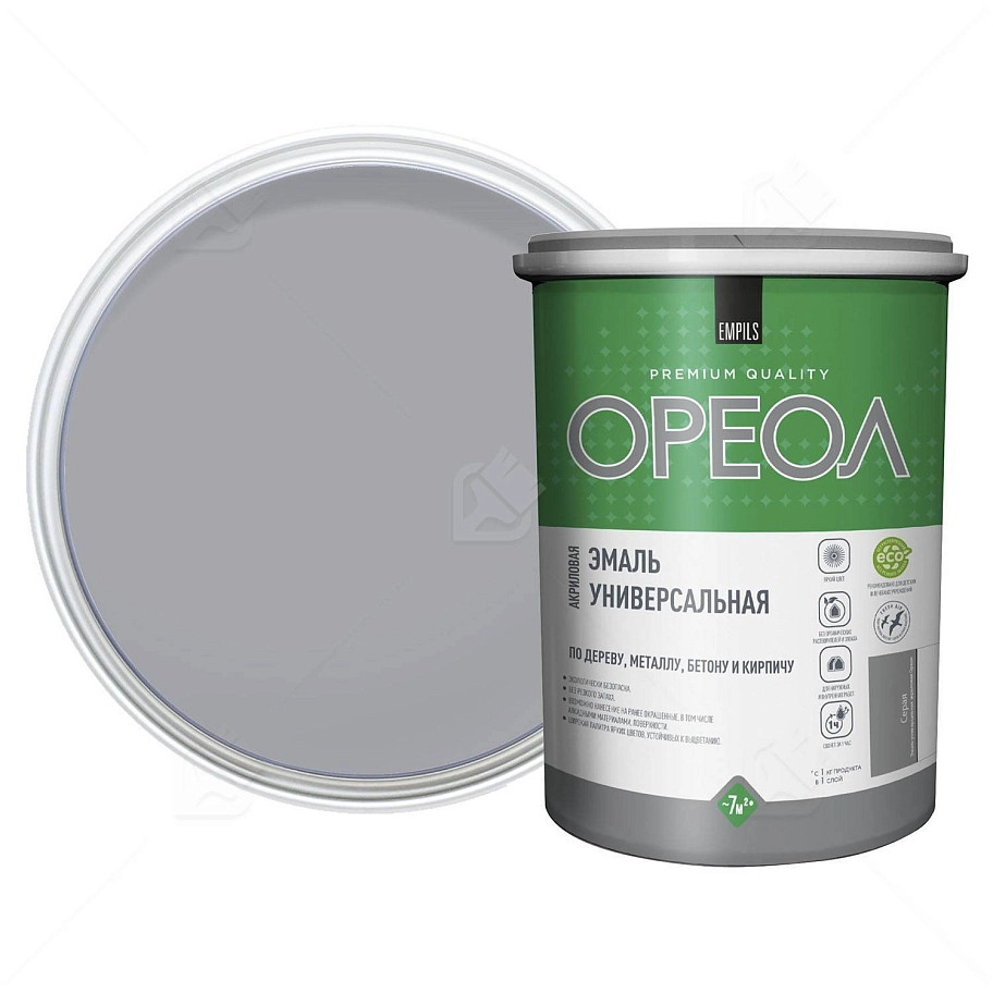 Эмаль универсальная акриловая Ореол матовая серая 1,1 кг