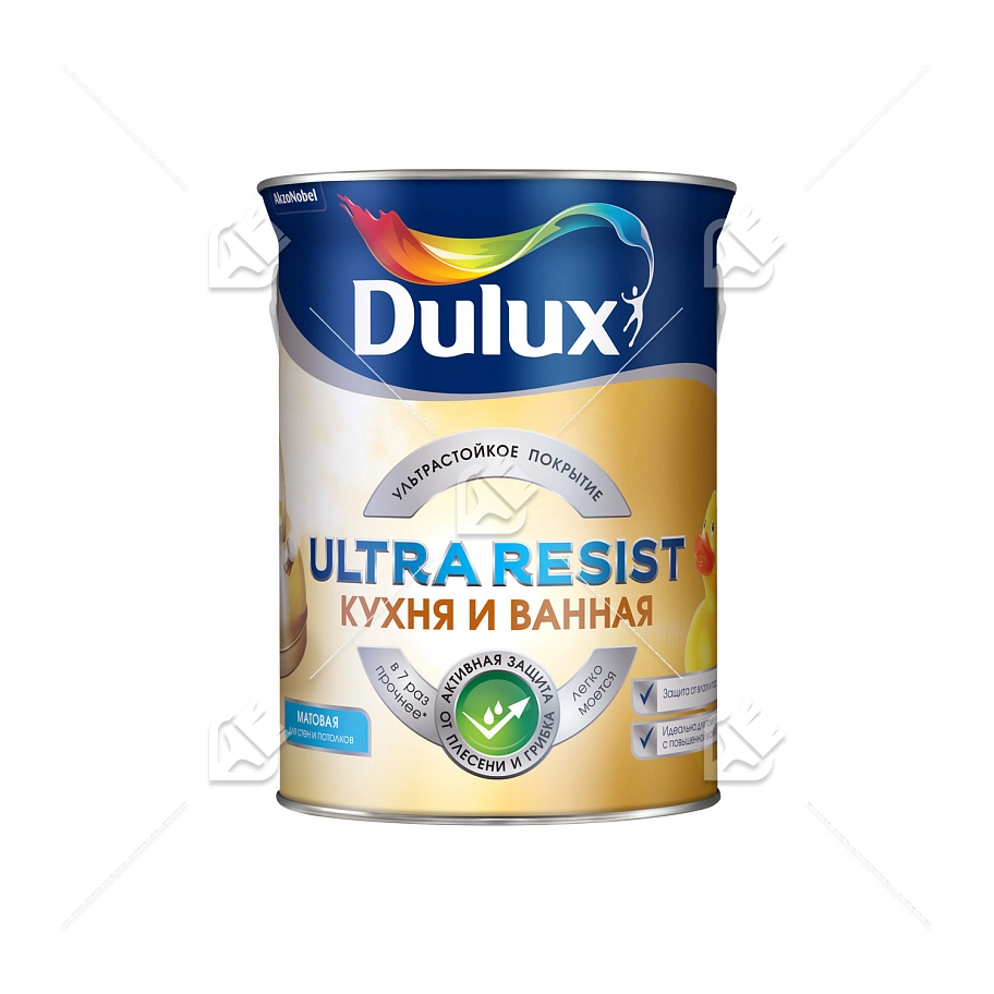 Краска для кухни и ванной латексная Dulux Ultra Resist матовая база BW 5 л.