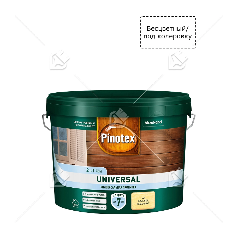Pinotex Universal 2 в 1 универсальная пропитка для древесины CLR база под колеровку 9 л