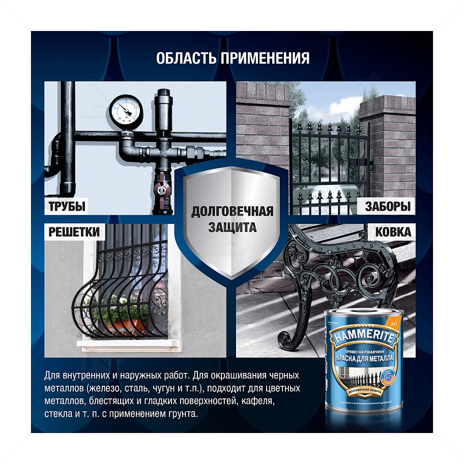 Краска для металлических поверхностей алкидная Hammerite гладкая серая RAL 7042 5 л