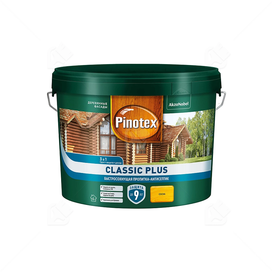 Пропитка декоративная для защиты древесины Pinotex Classic Plus 3 в 1 сосна 9 л.