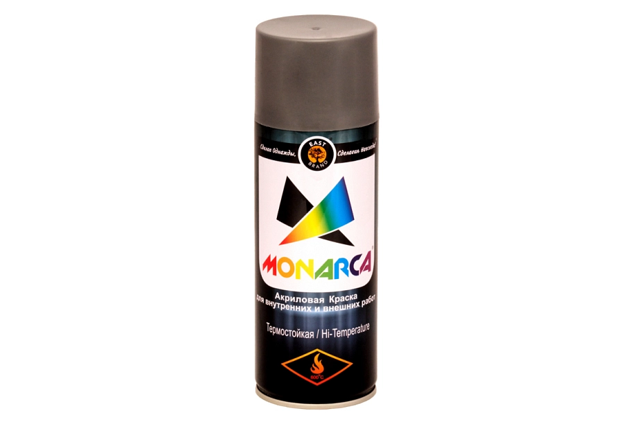 Краска универсальная аэрозольная акриловая Eastbrand Monarca Термостойкая серебряная 520 мл.