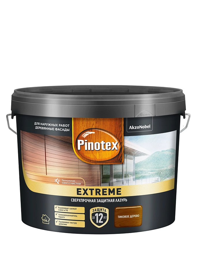 Пропитка декоративная для защиты древесины Pinotex Extreme тик полуматовая 9 л