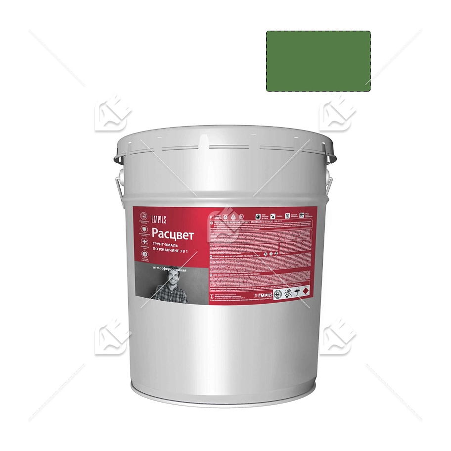 Грунт-эмаль на ржавчину 3 в 1 алкидная Расцвет глянцевая зеленая 17 кг