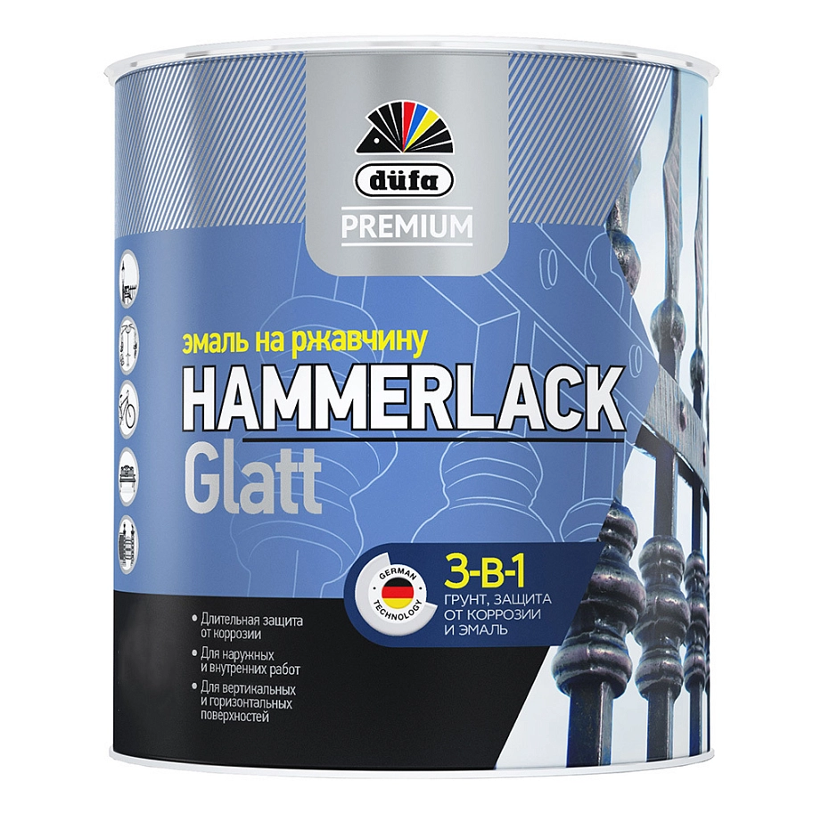 Эмаль на ржавчину Dufa Premium Hammerlack 3-в-1 гладкая  RAL 7040 серый 0,75 л.