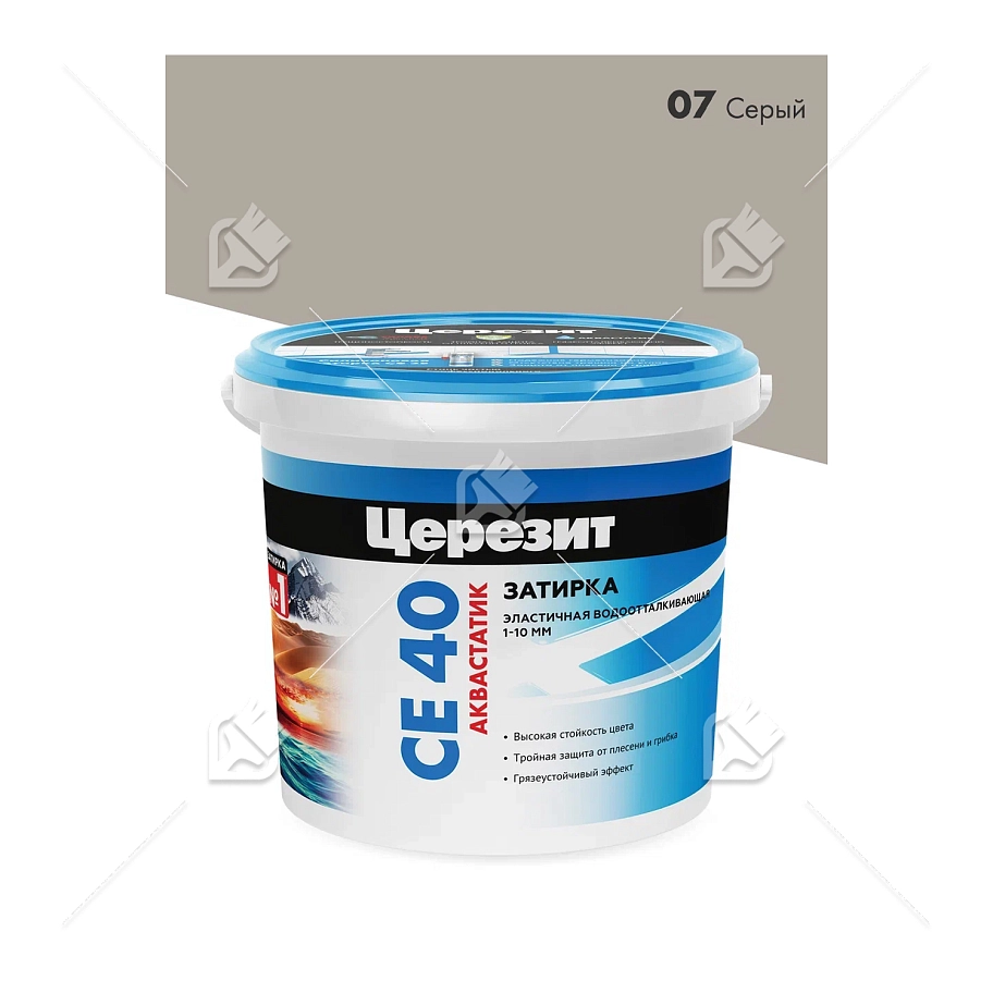 Затирка для швов до 10 мм водоотталкивающая Церезит СЕ 40 Аквастатик 07 серая 1 кг