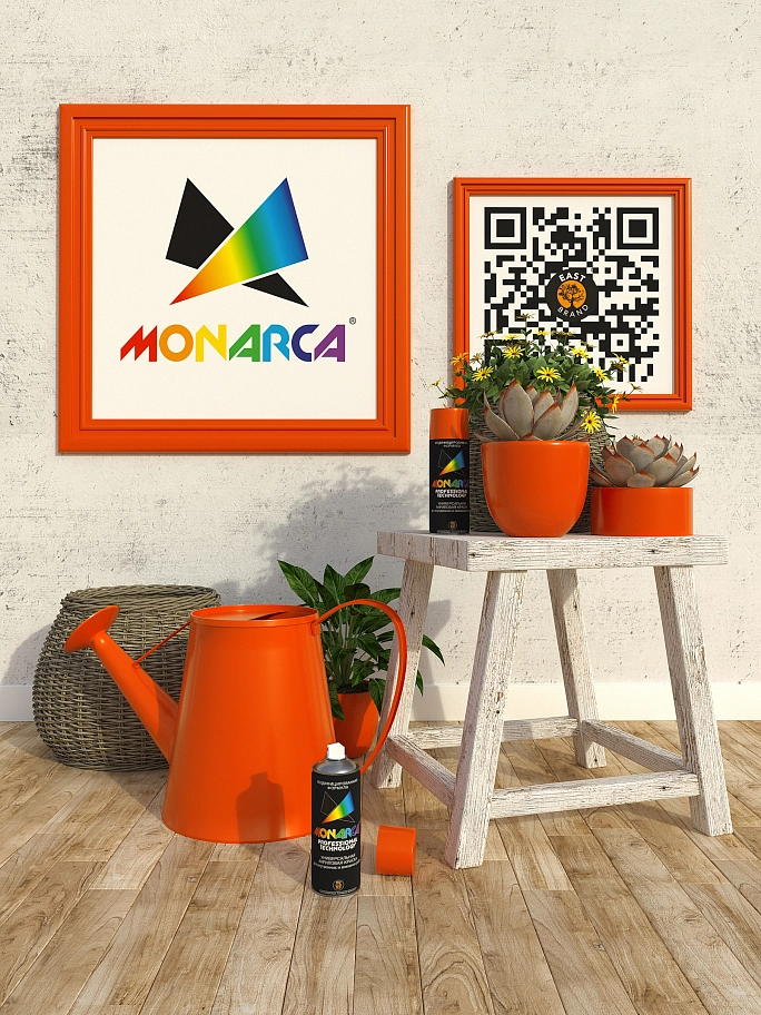 Краска универсальная аэрозольная акриловая Eastbrand Monarca RAL 2004 оранжевая 520 мл.