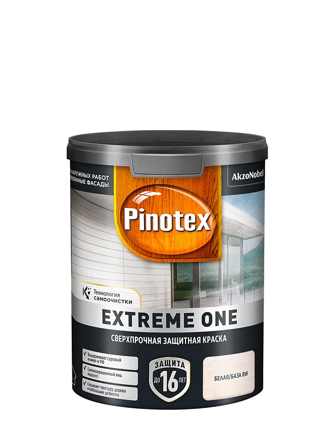Краска для деревянных фасадов акриловая Pinotex Extreme One база BW полуматовая 0,9 л.