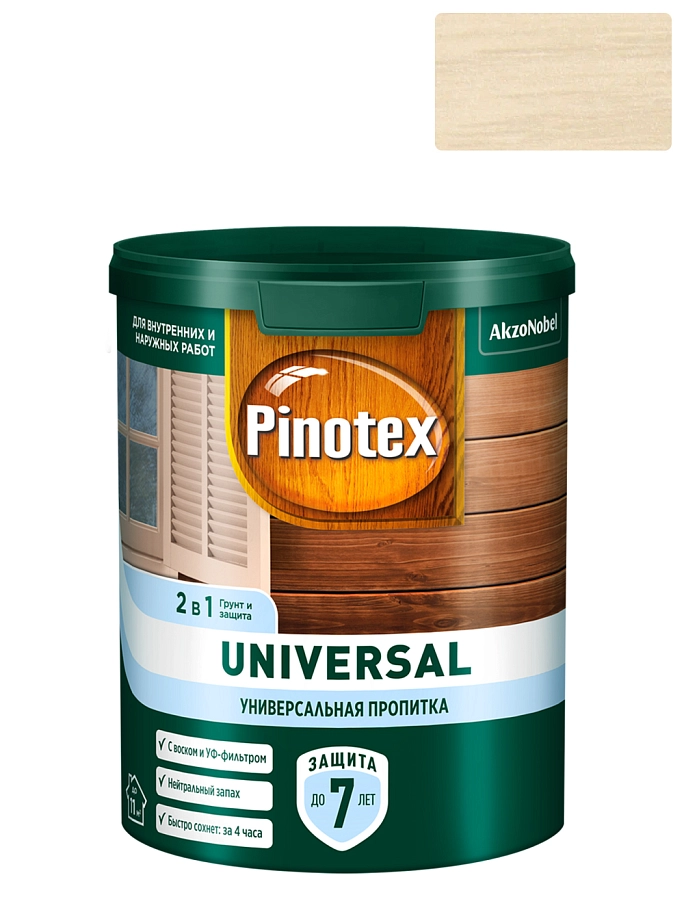 Pinotex Universal 2 в 1 универсальная пропитка для древесины Берёза 0,9 л