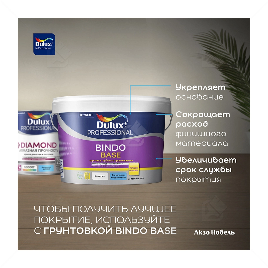 Краска для стен и потолков водно-дисперсионная Dulux Diamond Matt матовая база BW 10/9 л