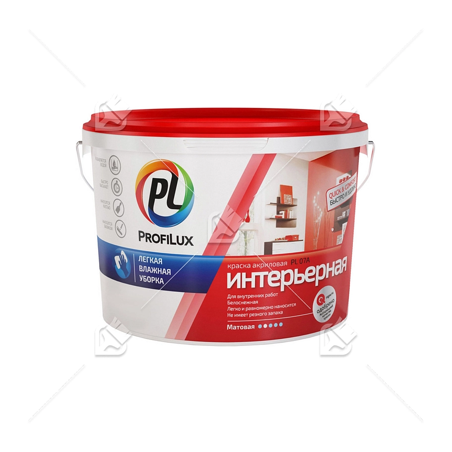 Краска для стен и потолков акриловая Profilux ВД краска PL-07А матовая супербелая 7 кг.