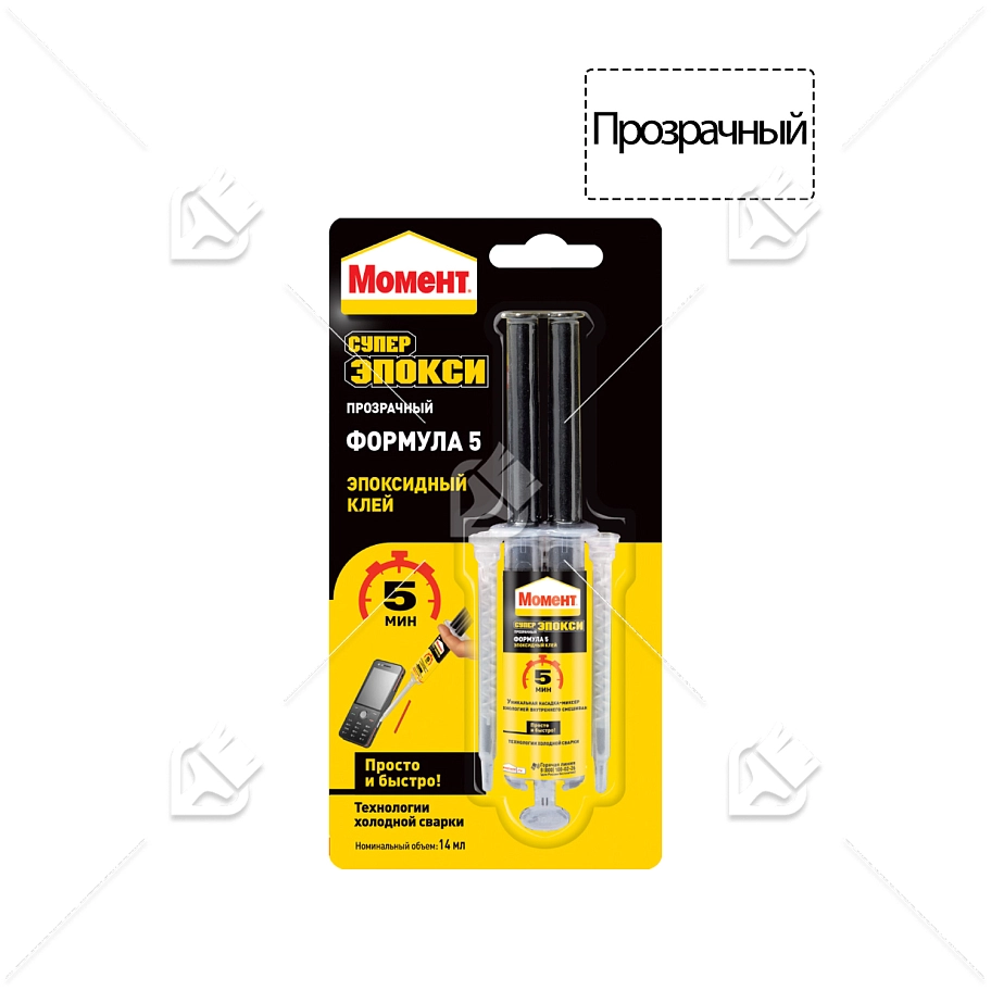 Клей универсальный эпоксидный Момент Супер Эпокси Формула 5 прозрачный 14 мл. шприц