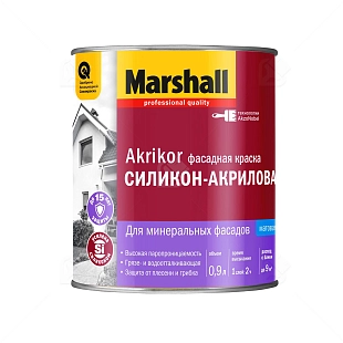 Краска фасадная силикон-акриловая Marshall Akrikor матовая база BC 0,9 л.