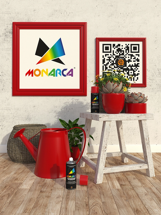 Краска универсальная аэрозольная акриловая Eastbrand Monarca RAL 3020 светофорно-красная 520 мл.